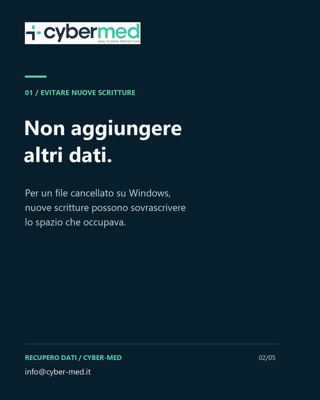 Do not add more data. For a deleted Windows file, new writes may overwrite the space it occupied.