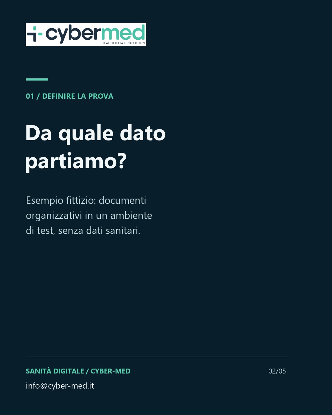 Which data do we start with? Fictional example: organisational documents in a test environment, without health data.